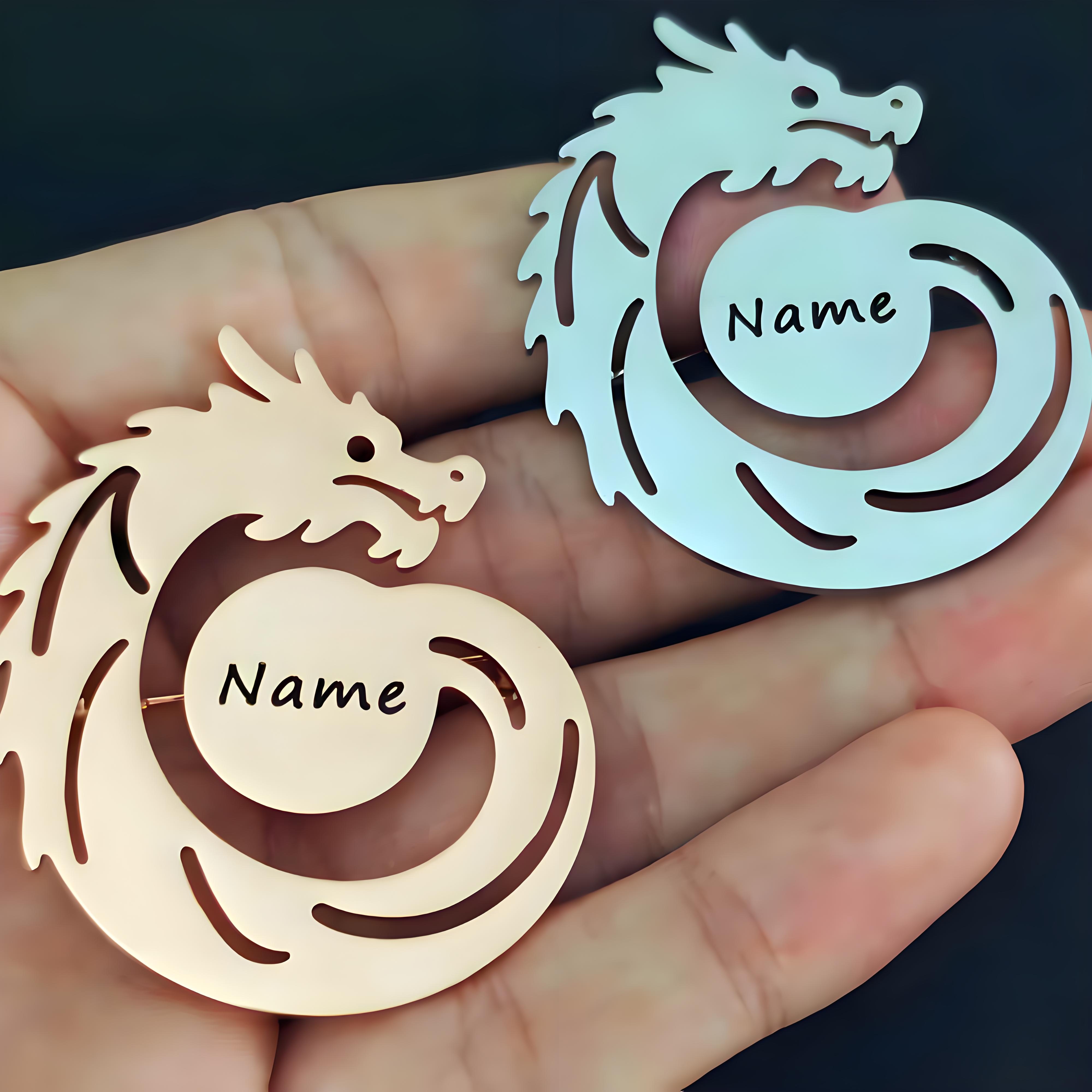 Men Formal Wear Names - Custom Name Dragon Brooch, Personalized Engraved