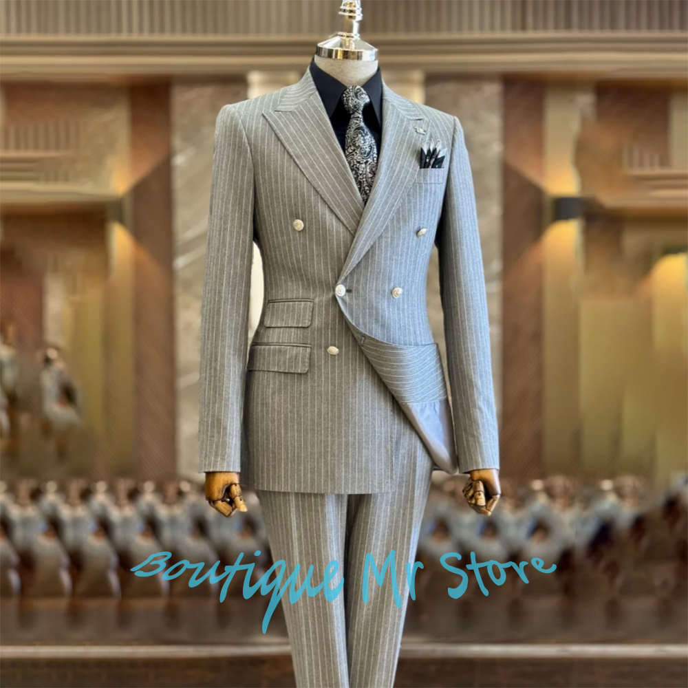 Light Gray Striped Woolen Men' - огляд і ціна Men Formal Wear Look