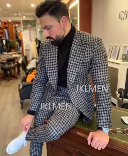 Houndstooth Mens Suits 2PCS We - огляд і ціна Men Formal Wear Jacket